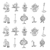 Ornazy 100個 10スタイル チベットガーデンテーマチャーム アンティークシルバー ガーデニングツールチャーム グローブ ブーツ ツリー 鉢植え チャーム ジュエリー製作用 バルク用