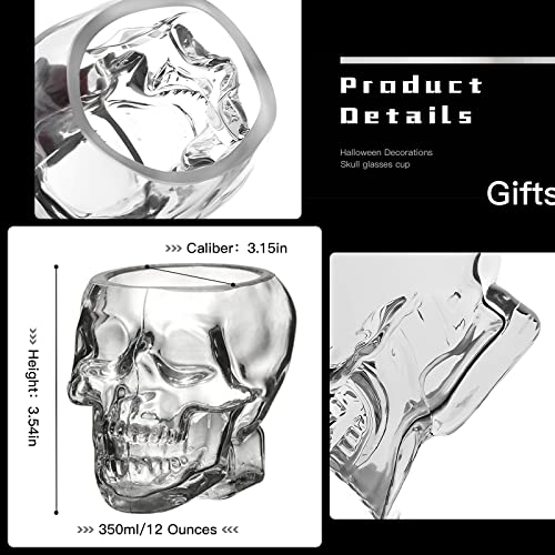 Funny Skull Glass Wine Glass ，Drinking Glass，Gift, Engraved Design,Large Glasses,Vodka Spirits Cup Glass ，New Crystal Skull Cup ，Halloween Decorations Gifts(350Ml) #TOP1