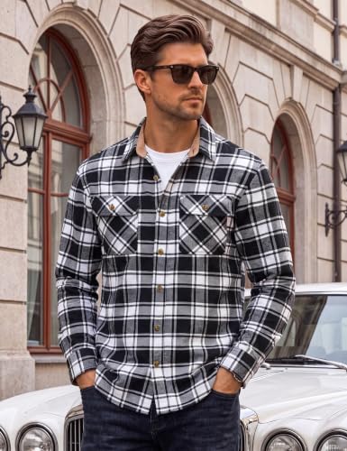 Image of Cotrasen Mens Flannel Shirts Cotton Plaid Button Down Shirt