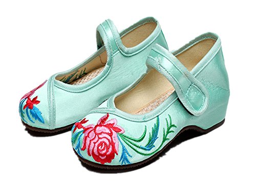 Tianrui Crown Girl's Embroidery Flat Ballet Shoes Kid's Cute Mary-Jane Dance Shoe Flat Sandal Shoe Green