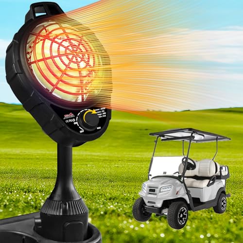 Upgrade 48V Golf Cart Electric Heater with Infinite Temperature Adjustment, 2-Second Quick Heat 400W Quiet & Safe Carbon Fiber Heating, Battery Powered Heater Stable Fit Club Car/Yamaha/EZGO, Black
