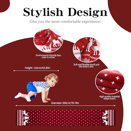 Fall Winter Soft Knit Scarf for Women Men Boys Girls Christmas Scarf with Reindeer and Snowflake Pattern (Green)4