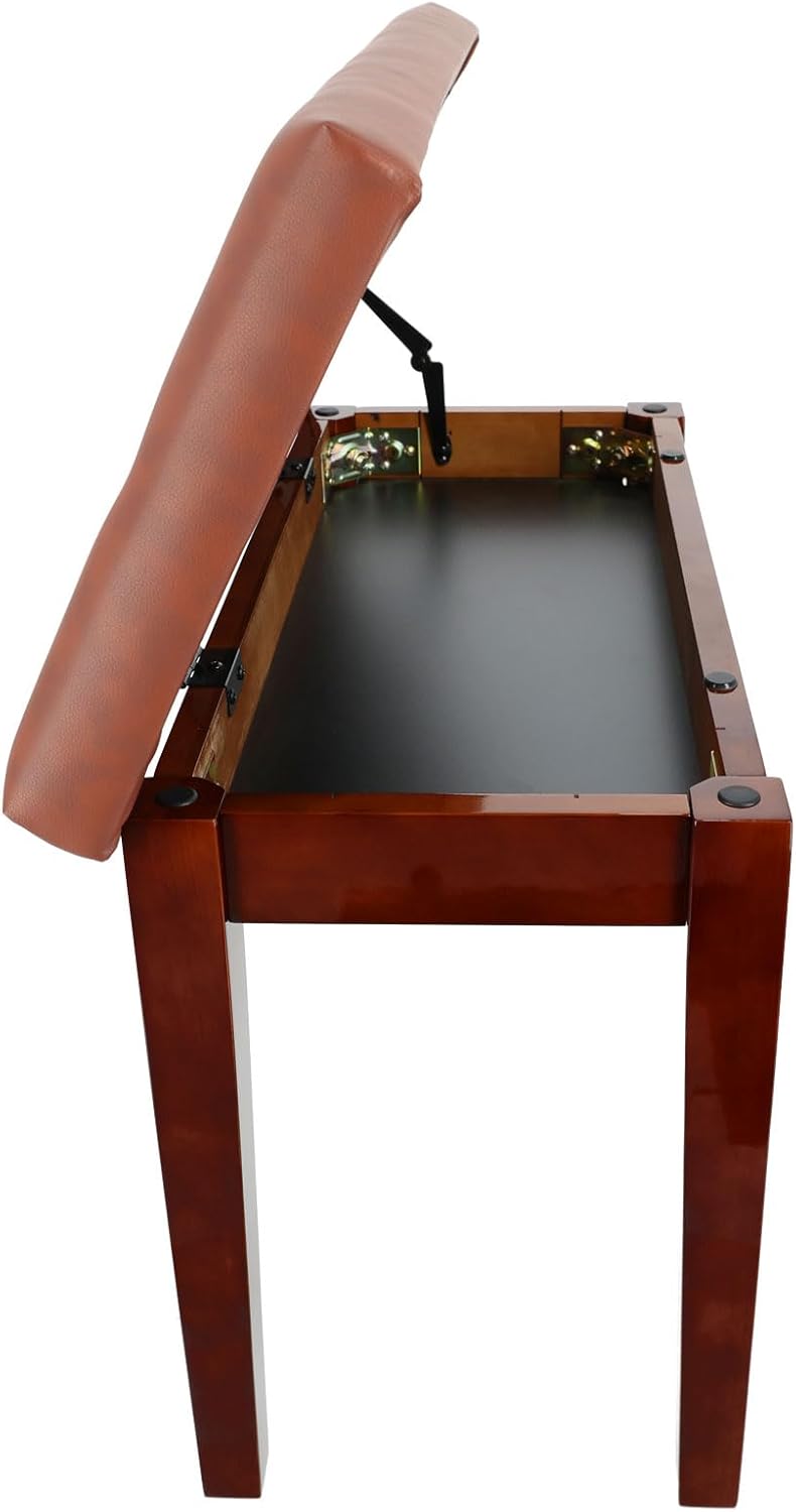 Rockville PB7 BROWN Premium Piano Bench Solid Thai Rubberwood, Comfy 2.5in Foam, Storage Compartment, Tufted Faux Leather, for Pianists and Keyboard Players