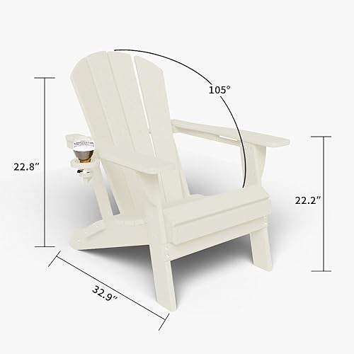 Miniatura 2 de Silla Adirondack plegable con portavasos, sillas de plástico HDPE para exteriores, resistente a la intemperie, aspecto de madera real para patio,