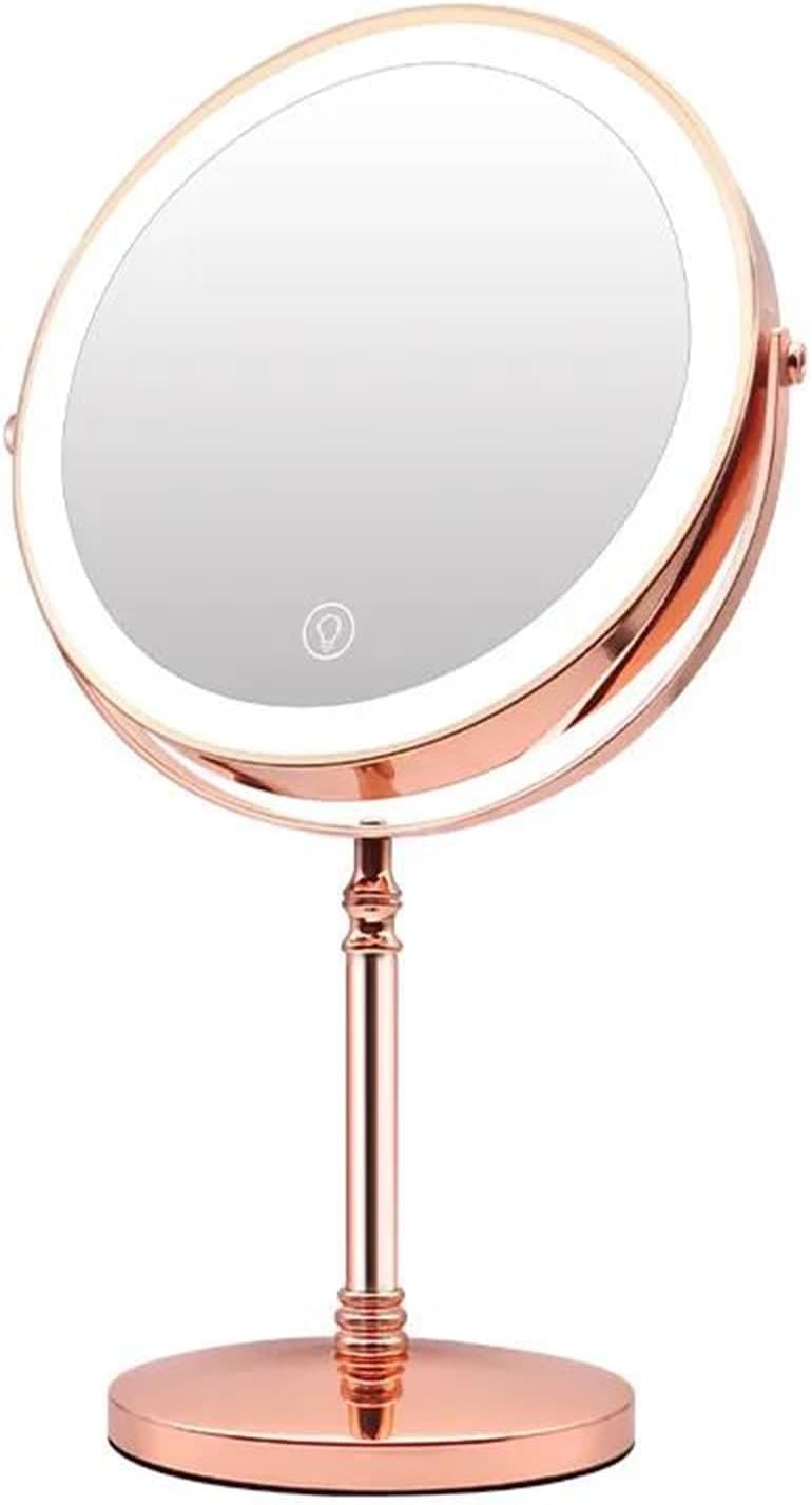 Podświetlane Lustro Stding 10x Powiększające Lustro Vity Ładowanie Usb Przyciemnianie Dwustronne Lustro Do Golenia Led Na Biurko, Rose Gold
