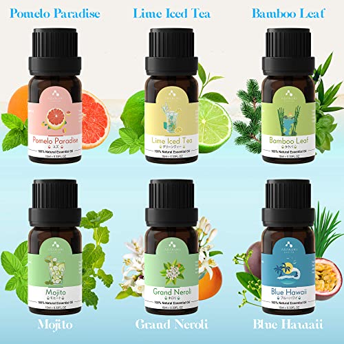Asakuki Essential Oils, Summer Vibe Fragrance Oil For Diffusers, Humidifiers With Neroli, Pomelo, Lime, Beach, Bamboo, Peppermint Aromatherapy Oils, Clean & Fresh Scented Blend Oil, 6 X 10Ml #TOP2