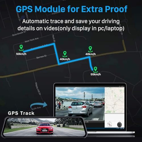 Image of 10 inch IPS Touch Screen Mirror 4K Dash Cam for Car with Dual Camera Recording Front and Rear | WiFi | GPS | Night Vision | Parking Assistance | G-Sensor | Loop Recording Dashboard Camera