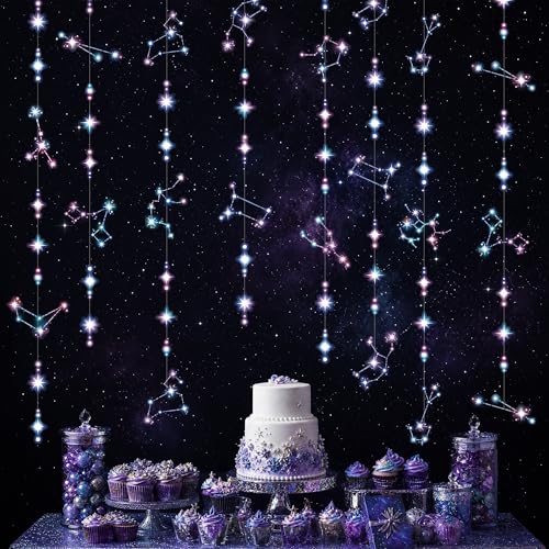 Image of Cheerland Star Party Decorations Zodiac Constellation Galaxy Garland Celestial Astrology Theme Banner Astral Hanging Glitter Stars Streamer Outer Space Birthday Decor Galaxy Party Supplies 6 Pcs