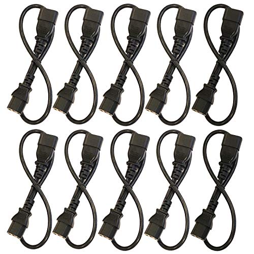 10 Pack of 2 Foot IEC 320 NEMA C13 C14 10A 18AWG AC Power Cord PDU to CPU Cables
