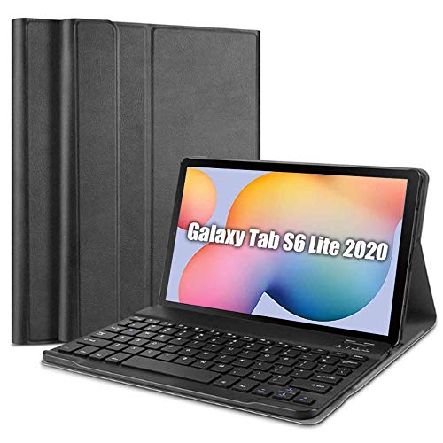 QYiD Custodia con Tastiera per Galaxy Tab S6 Lite 10.4 SM-P610 P615 Sottile Case con Magnetically Rimovibile per Samsung Tab S6 Lite 2020 10.4 pollici wireless pelle sintetica nero