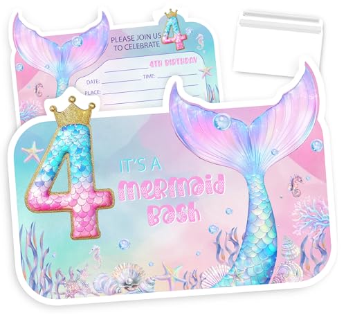 Invitation anniversaire sirène magique : lot de 30 cartes d'invitation pour fête thématique fille