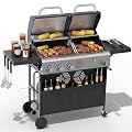 Verinox Propane Gas Grill and Charcoal Grill Combo for Outdoor Cooking, 3 Burners, Porcelain-Enameled Cast Iron Grates, Foldable Side Shelves, Dual Fuel BBQ Grill for Patio, Backyard, Camping