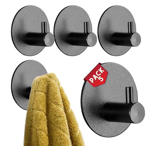 HACHIMITXU [5 UNIDADES Ganchos Adhesivos para Pared - Toallero baño sin taladro - Ganchos para Colgar de Aluminio, Soporte Toallas sin Taladro, Colgador para Baño o Cocina - perchero de pared (10)