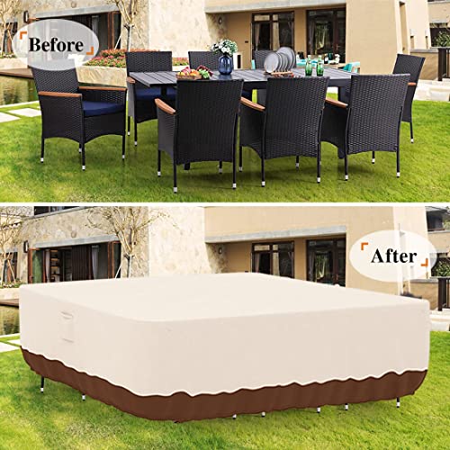 Tuyeho Patio Furniture Set Cover 124 X 84 X 28 Inch, Heavy Duty Oxford Fabric Outdoor Dining Set Cover, Waterproof & Weather Resistant, For Your Outdoor Rectangular Table And Chairs (Beige & Brown) #TOP1