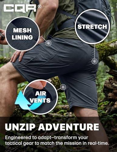 Image of CQR Men's Convertible Cargo Tactical Pants, Water Resistant Outdoor Hiking Pants, Zip Off Lightweight Stretch Work Pants