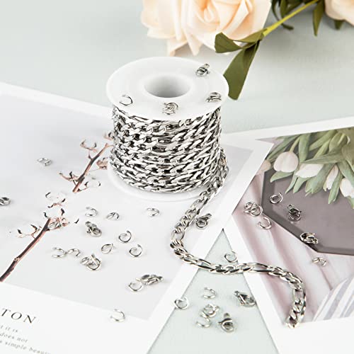 Umaokang 16.4 Feet Silver Figaro Chain Roll For Jewelry Making Stainless Steel 6Mm Curb Cuban High Polished Link Chain With Lobster Clasps Jump Rings Men Necklace Bracelet Crafts Supplies Findings #TOP3