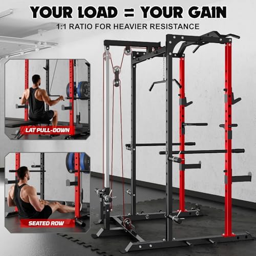 Image of C1-V4 Power Cage, 2000LBS Squat Rack with LAT Pulldown, Multi-Function Weight Cage Strength Training Machine, Workout Cage with More Attachments for Home Gym Garage