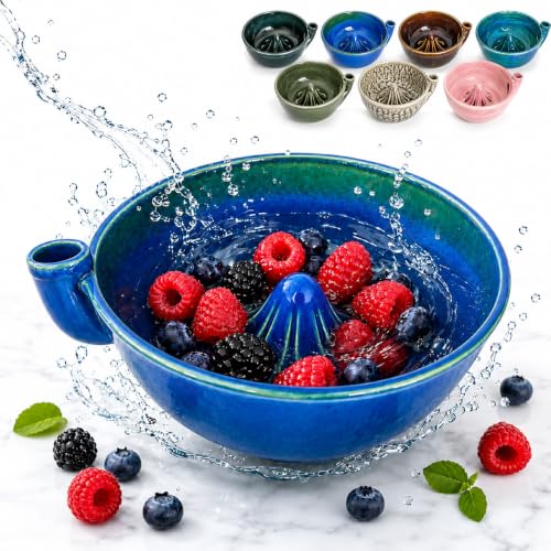 Self Rinsing Berry Washing Ceramic Bowl 7 Stoneware Colander (Style-C)