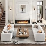 HITHOS 78' Leather 2 Piece Set Sofa Couch, 3 Seater Sofa Couch for Living Room, Button Tufted Comfy Sofa with Upholstered Cushion, Gold Trim, Solid Wood Legs for Dorm Bedroom Apartment, White