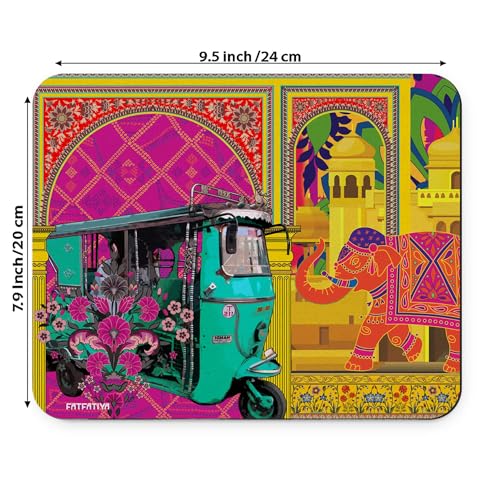 Image of Fatfatiya Beautiful Printed Turquoise Green Rickshaw Mouse Pad| Laptop, Computer Mouse Pad with Smooth Mouse Control | Non-Slip Rubber Base Mouse Pad for Gaming, Office, Home Laptop or Computer.