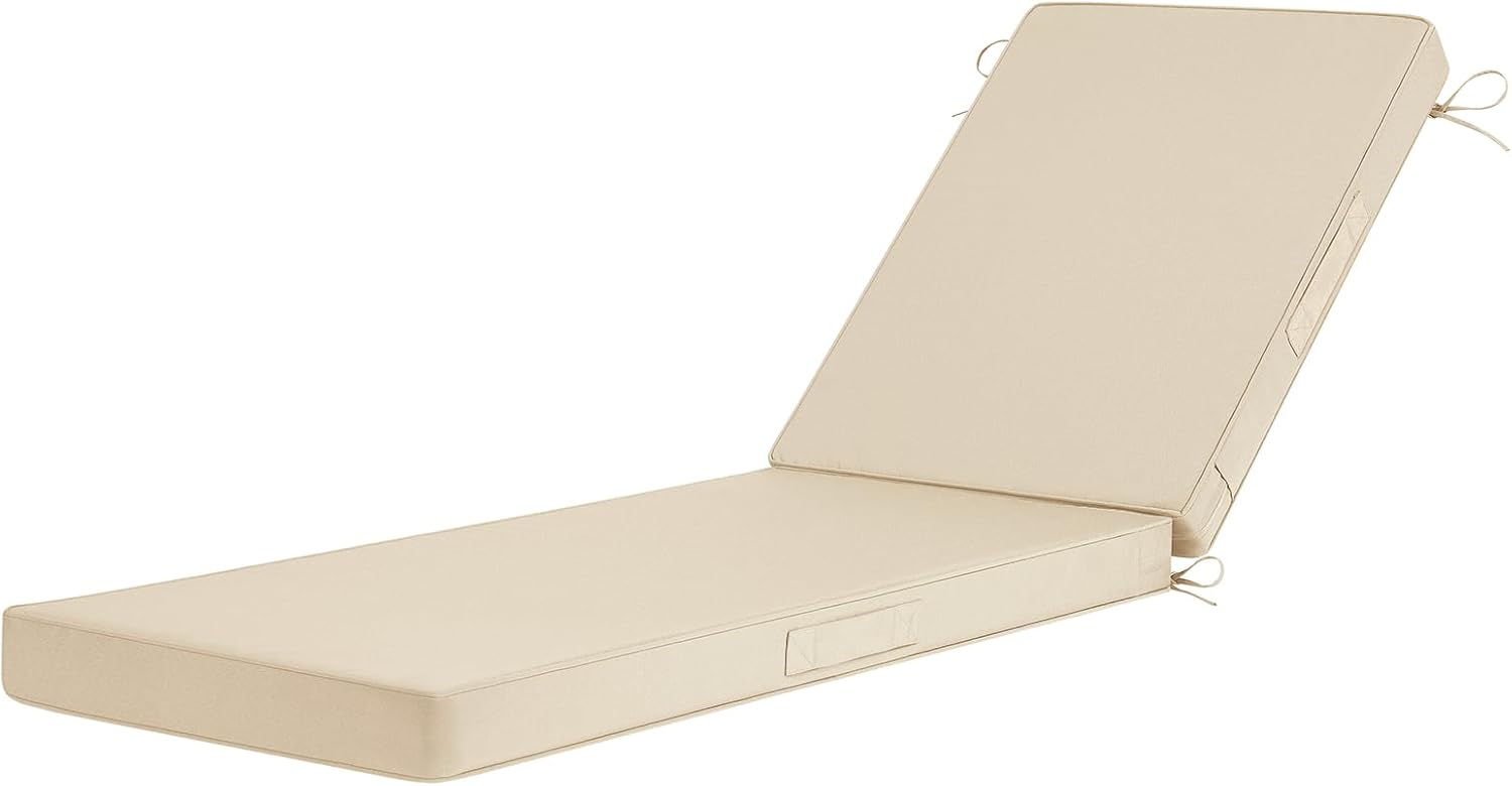 Basic Beyond Chaise Lounge Cushions Outdoor, 3-Layer Waterproof Outdoor Furniture Cushions with Removable Cover and 4 Ties, 72"x21"x3" Patio Lounge Chair Cushions for Outdoor Furniture, Beige
