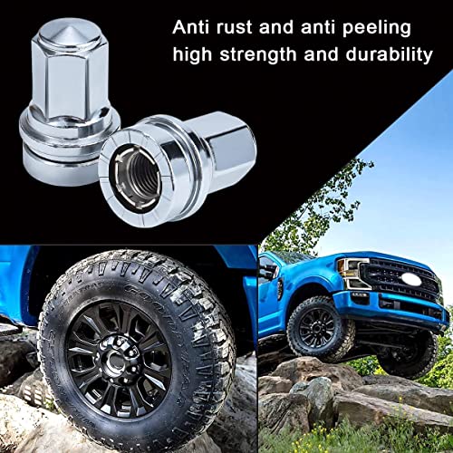 Image of F250 Lug Nuts, 32 Pcs M14x1.5 One-Piece Design Chrome Lug Nuts for 2017-2026 Ford F250 F350 Super Duty, HCPZ-1012-B HCPZ-1012-A