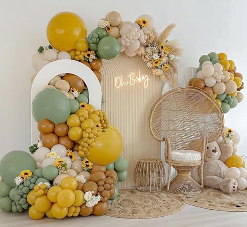 Image of Blocesa Sage Green Brown Yellow Balloon Arch Kit, Latex, Party Decor.