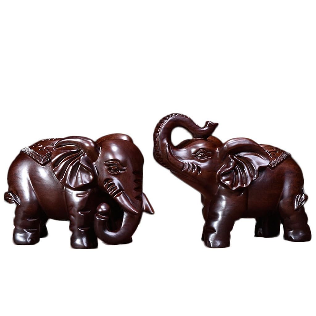 ATREDESES Office Decor Elephant Ornament Wood Carving Solid Wood Wood Small Elephant Living Room Entrance Door Home Decoration Wooden Crafts 2 Sets Home Decor(9.84in)