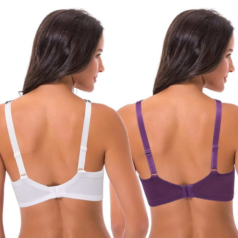 Image of Curve Muse Minimizer Unlined Underwire Bra with Lace Embroidery-2 Pack