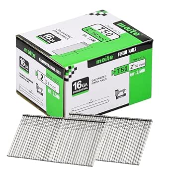 Meite 16 Gauge Straight Finish Nails, 2 Inch, Galvanized, 25,000 pcs