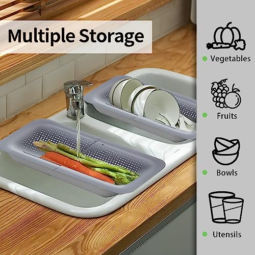 Over The Sink Colander, Sink Strainer Basket Extendable Over The Sink Colander Adjustable Kitchen Sink Strainer For Kitchen (Grey) #TOP5