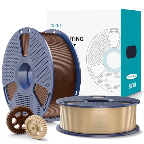 Image of SUNLU PLA+2.0 3D Printer Filament 2KG, Upgrade PLA+ Filament 1.75mm, Tougher and Stronger, Dimensional Accuracy + /-0.02mm, 1KG per Spool, 2 Pack, 2KG Total, Oak+Coffee Brown