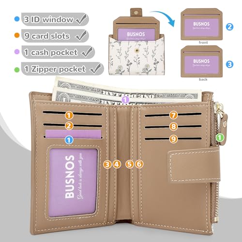Small Wallet Womens Brown Flower Cute Wallet for Women Slim Change Purse for Ladies Bifold Wallet Womens With Zipper Coin Pocket Purses Card Holder for Women3