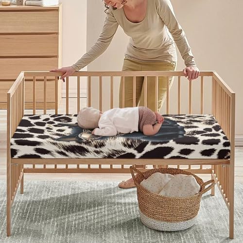 Image of Cute Cat Crib Sheets for Baby Girls Super Soft Standard Crib Mattress Cover Cow Print Breathable Fitted Crib Sheet (28''x 52''), Cute Kitten Home Decor