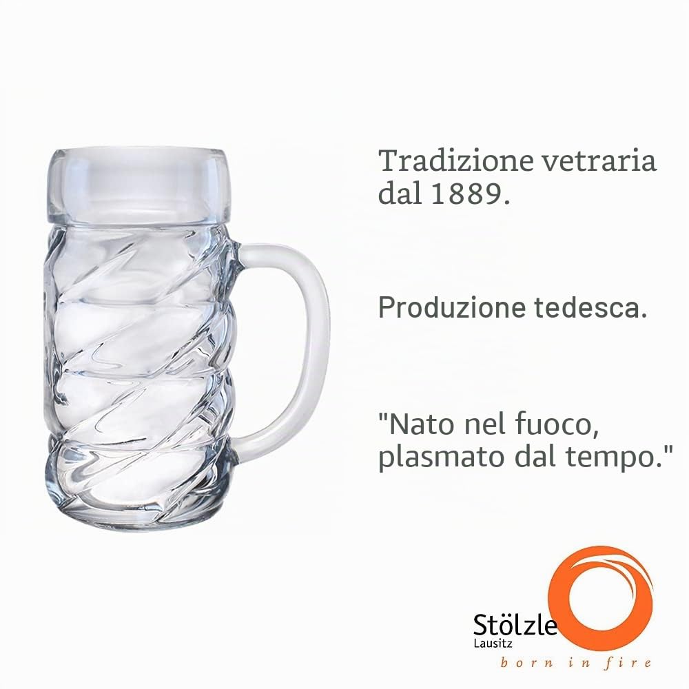 Stölzle Lausitz 5210052 - Boccale da birra della collezione Kaiser da 500 ml, set da 6 pezzi, lavabili in lavastoviglie, altezza: 13,4 cm, diametro esterno: 9,5 cm