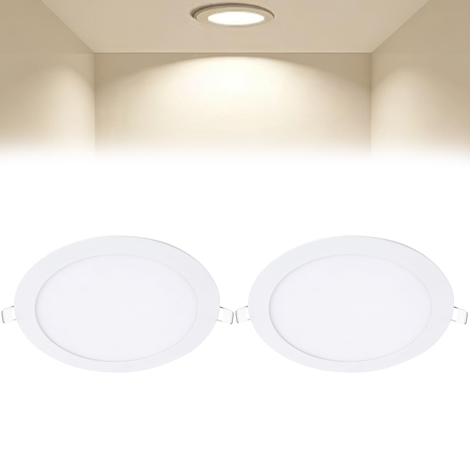 VOGHMOLD 9W Ultra Slim LED Downlight 6 inch, 4000K Recessed Ceiling Light, Cut Φ130-140mm, AC85-265V Flush Mount Spotlights Aluminum Round Panel Lights for Office Hallway, 2 Pack