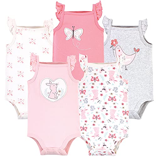 Hudson Baby Unisex Baby Cotton Sleeveless Bodysuits, Sweet Bunny, 0-3 Months