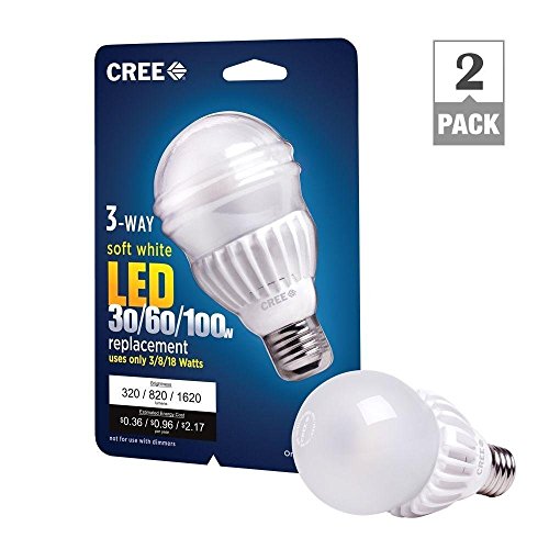 Cree 3 Way LED Light Bulb 3/8/18-watt (30/60/100-watt) Soft White (2700k) - 320/820/1620 Lumens - Omnidirectional (2 pack)