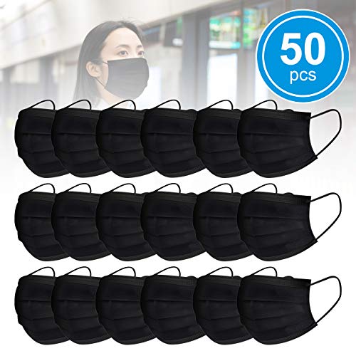 Máscara descartável Nextirrer, pacote com 50: máscara protetora preta de 3 camadas com elásticos de