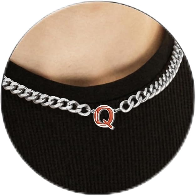 Football Necklaces for Boys Stainless Steel Initial Necklace with Letter A-Z 6.5mm Cuban Chain Gifts for Him Boys Men Teens 16+2 Inches