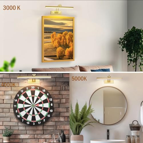 Image of Yuichoy 4 Pack Picture Light Battery Operated for Wall, 16 inch Wireless Art Lighting for Painting, 6 Colors Picture Frame Lights with Remote, Dimmable 5200mAh Gallery Light, Gold