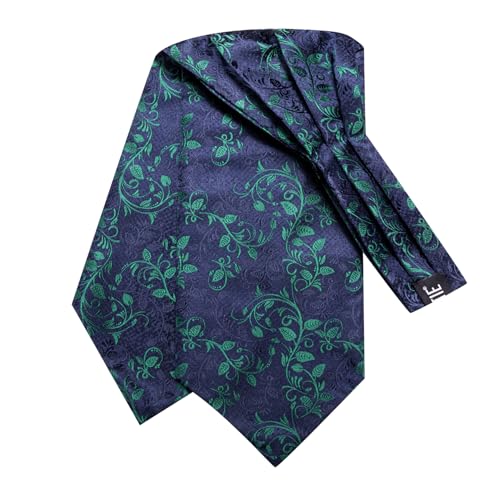 Image of Hi-Tie Silk Ascot for Men Self Tie Men's Cravat and Flower Lapel Pin Handkerchief Cufflinks Set for Wedding Party