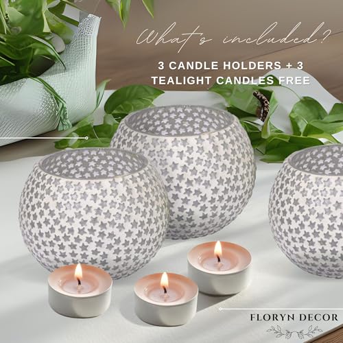 Image of Floryn Decor Morrocan Mosaic Candle Holders | Home Light Decorations Items | Mosaic Glass Tealight Holder | Best lamp for Diwali Decoration | Pack of 3 (with 3 Tealight Candle Free)