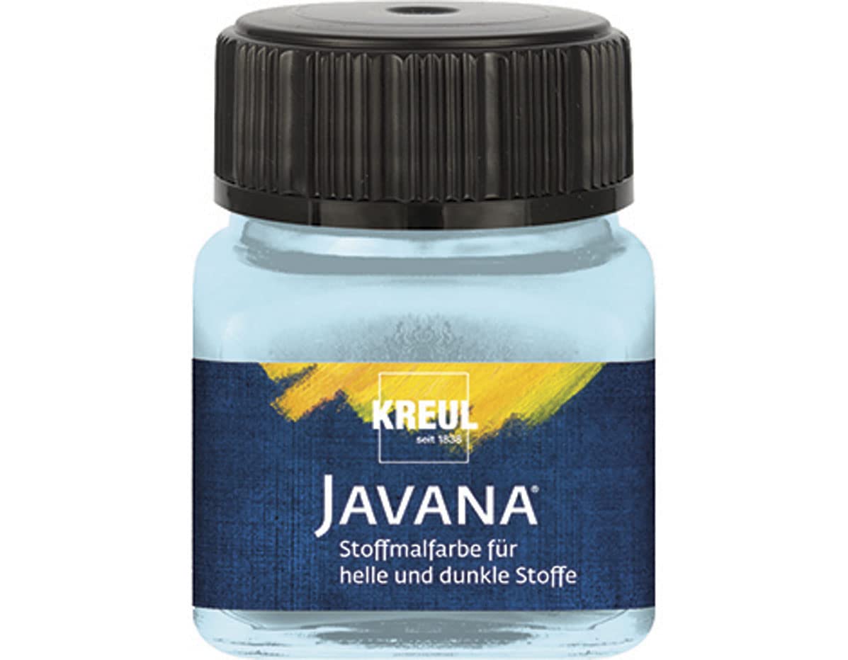 Kreul 90979 - Javana Fabric Paint for Light and Dark Fabrics, 20 ml Glass Ice Blue, Brilliant Water-Based Colour, Pasto Character, for Stamping and Stenciling, Washable after Fixation