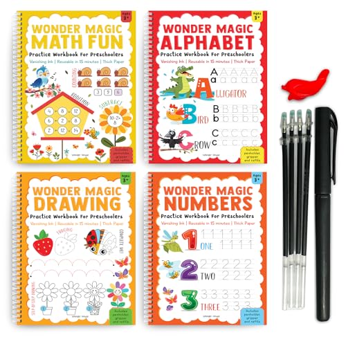 Image of Wonder Magic - Pack of 4 Books Interactive Learning Set: Maths, Drawing, Numbers & Alphabet | Ages 3-6 | 6+ Hours of Skill-Building Fun