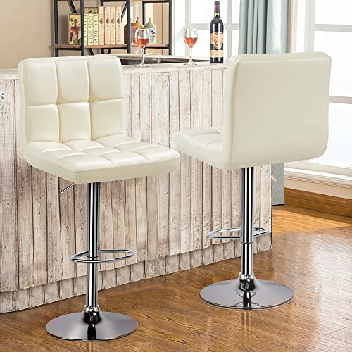 Yaheetech Bar Stools - Modern Adjustable Kitchen Island Chairs Counter Height Barstools Swivel Pu Leather Chair 30 Inches,X-Large Base And Seat, 2Pcs Beige #TOP3