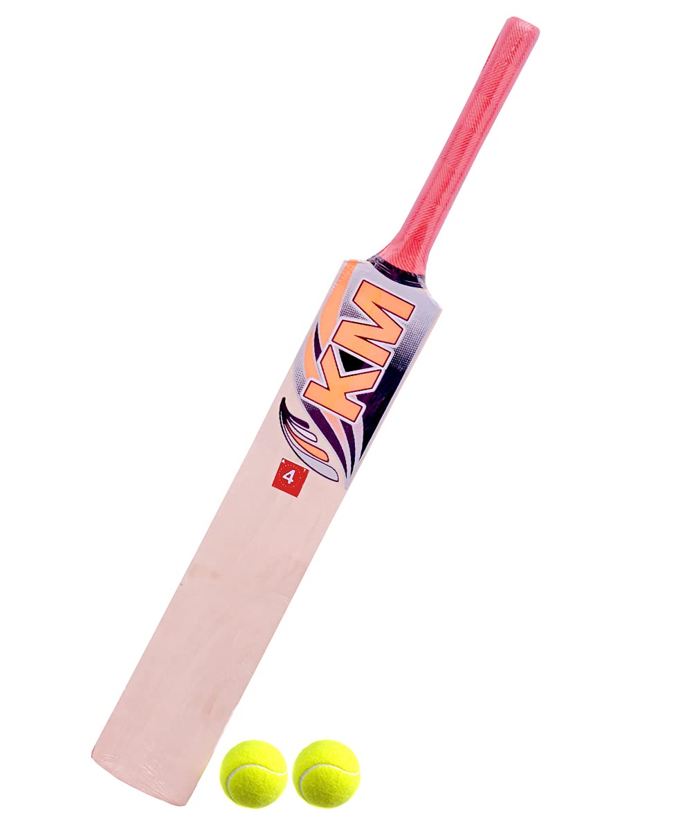 Khelo Meerut Poplar Willow 4 No Size Cricket Bat with 2 Tennis Ball for All Age Groups