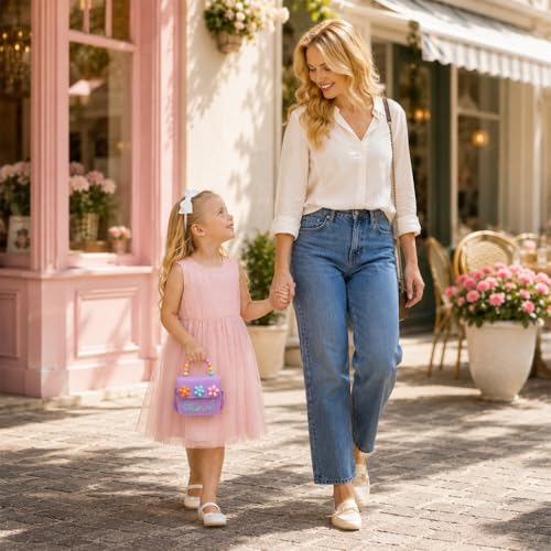 Image of PATPAT Flower Sling Bag for Girls, Fashion Purple Cute Hand Bag for Girls Shoulder Bags Stylish Gifts for Kids Age 3-8 Purse for Girl Cross Body Bags for Woman, 13x5.5x13cm