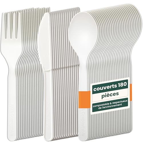 HAAGO 180 Petits Couverts Réutilisables en PLA Blanc 15 cm / 6
