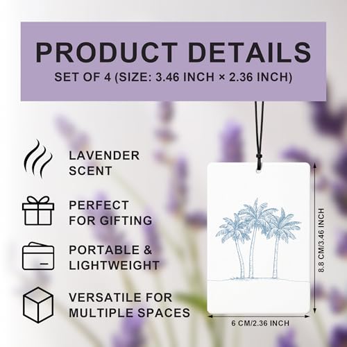Image of Blue Coastal Beach Car Air Freshener 4 Pcs, Preppy Girly Beachy Seashell Starfish Palm Tree Hanging Air Freshener for Closet Drawer Books, Cute Summer Sea Car Accessories Mirror Decor for Women